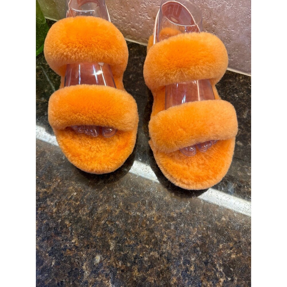 UGG Oh Yeah Sandals Slippers Vibrant Margarita Orange Sheepskin Size 8 EUC - Picture 2 of 12